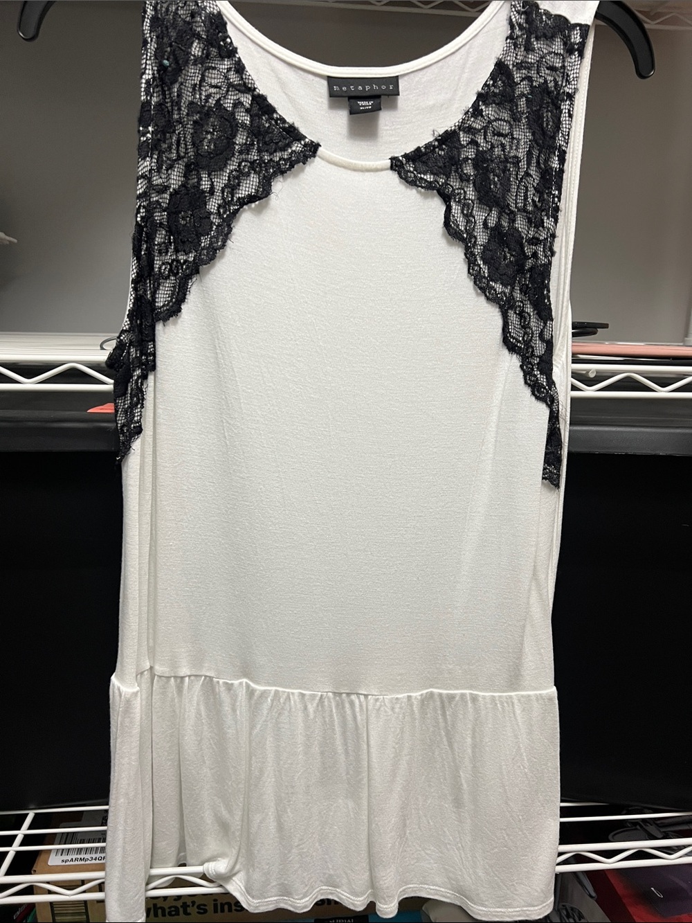 Metaphor White Sleeveless Chemise with Black Lace Trim